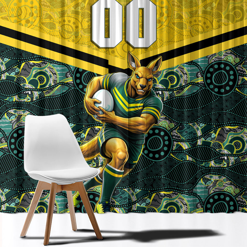 Personalised Kangaroos Rugby Window Curtain Aboriginal Pattern Australia Colors Tribal Sports