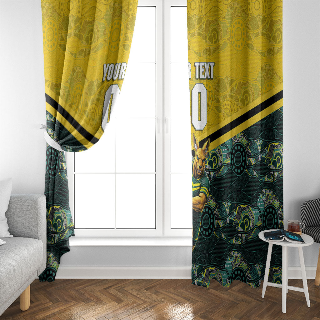 Personalised Kangaroos Rugby Window Curtain Aboriginal Pattern Australia Colors Tribal Sports