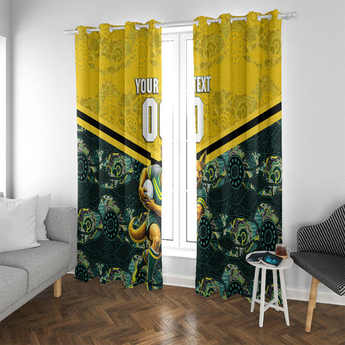 Personalised Kangaroos Rugby Window Curtain Aboriginal Pattern Australia Colors Tribal Sports