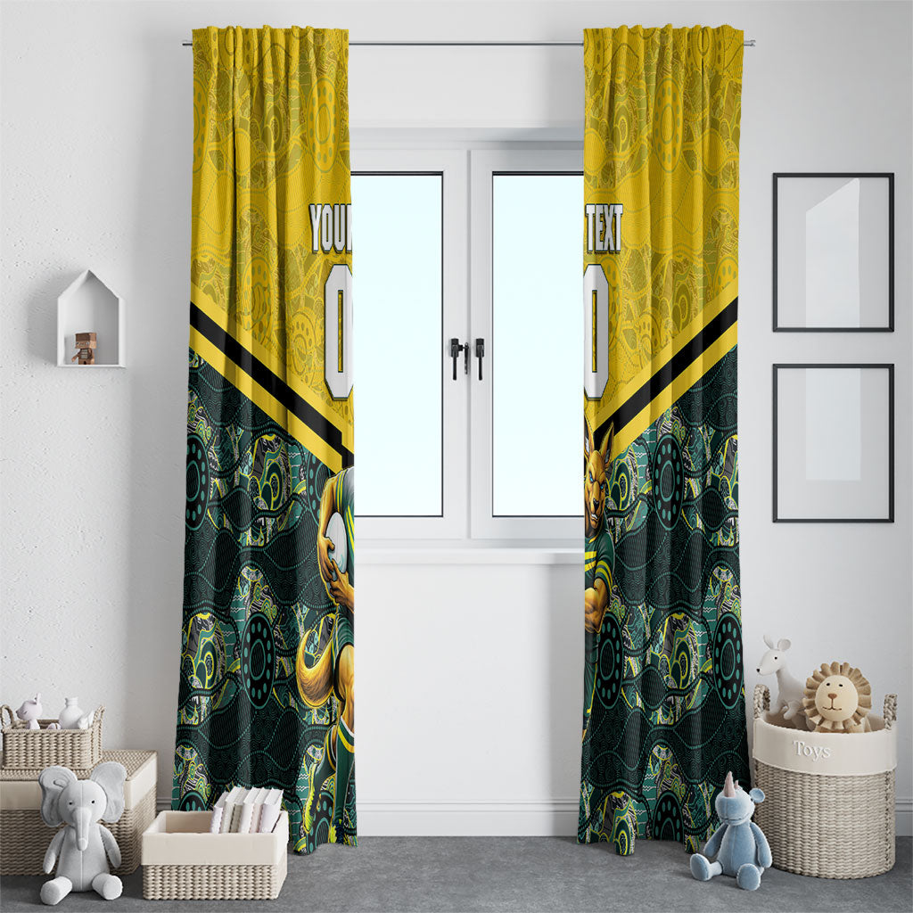 Personalised Kangaroos Rugby Window Curtain Aboriginal Pattern Australia Colors Tribal Sports