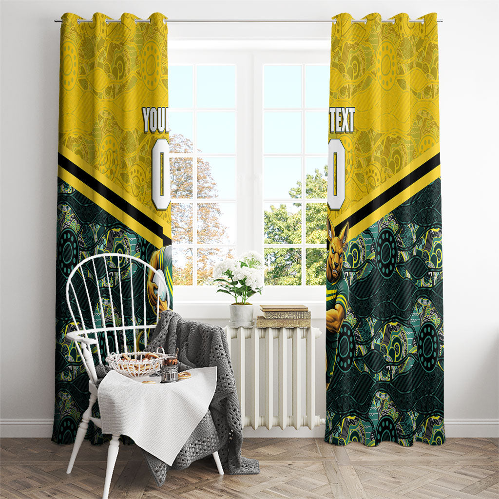 Personalised Kangaroos Rugby Window Curtain Aboriginal Pattern Australia Colors Tribal Sports