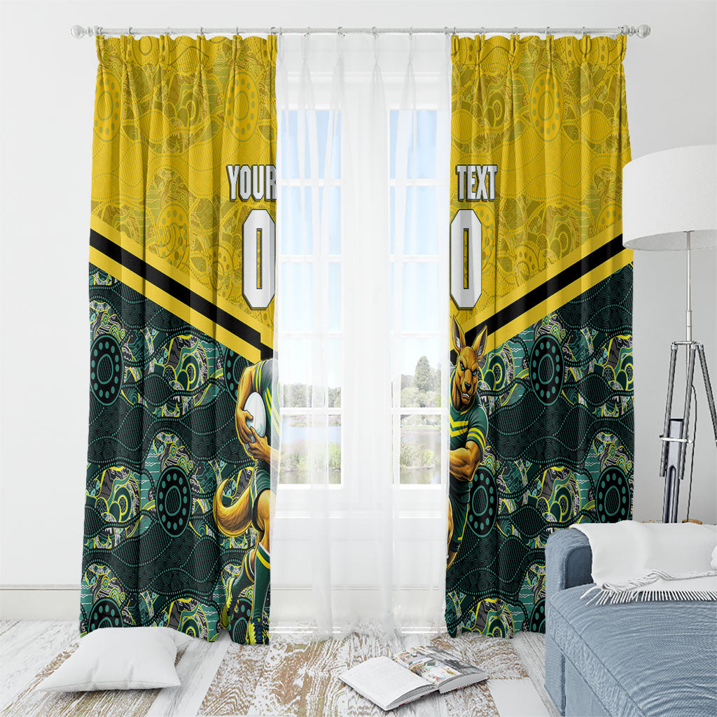 Personalised Kangaroos Rugby Window Curtain Aboriginal Pattern Australia Colors Tribal Sports