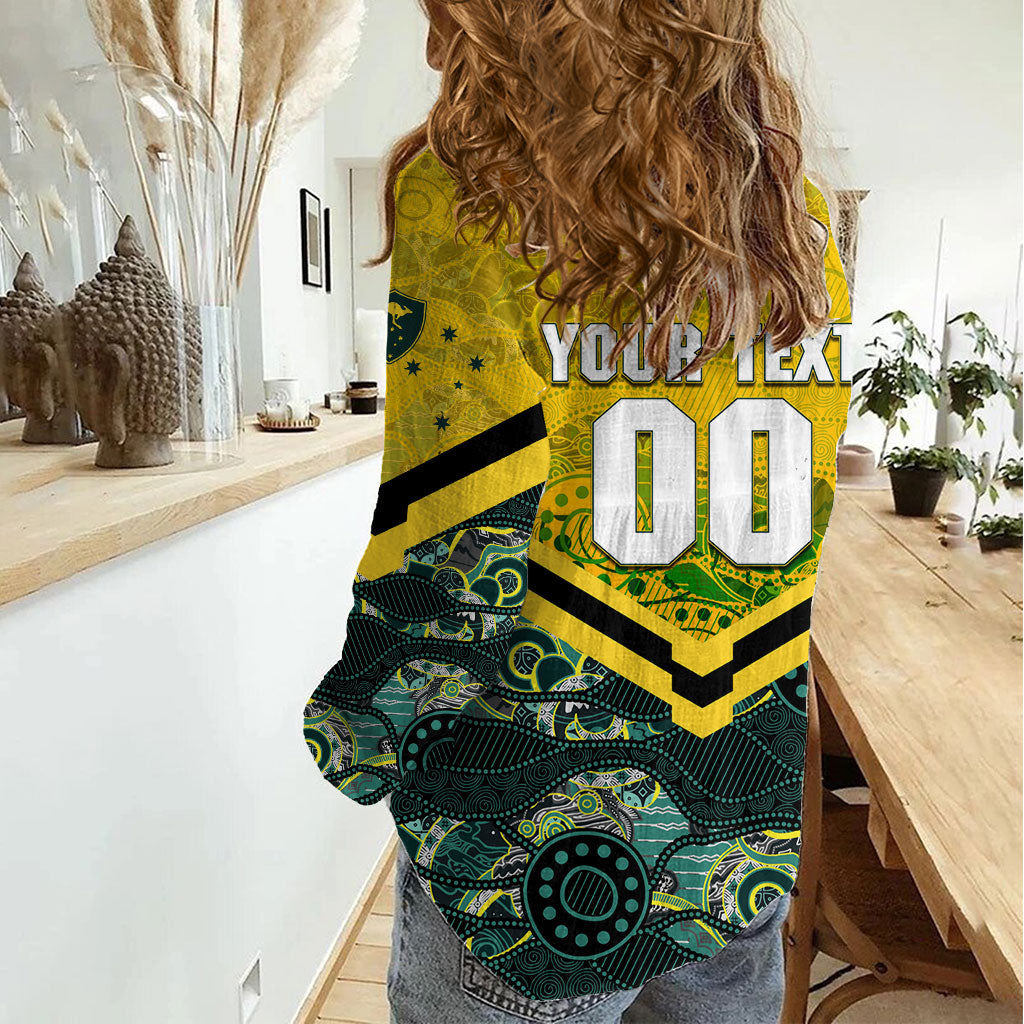 Personalised Kangaroos Rugby Women Casual Shirt Aboriginal Pattern Australia Colors Tribal Sports