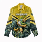 Personalised Kangaroos Rugby Women Casual Shirt Aboriginal Pattern Australia Colors Tribal Sports
