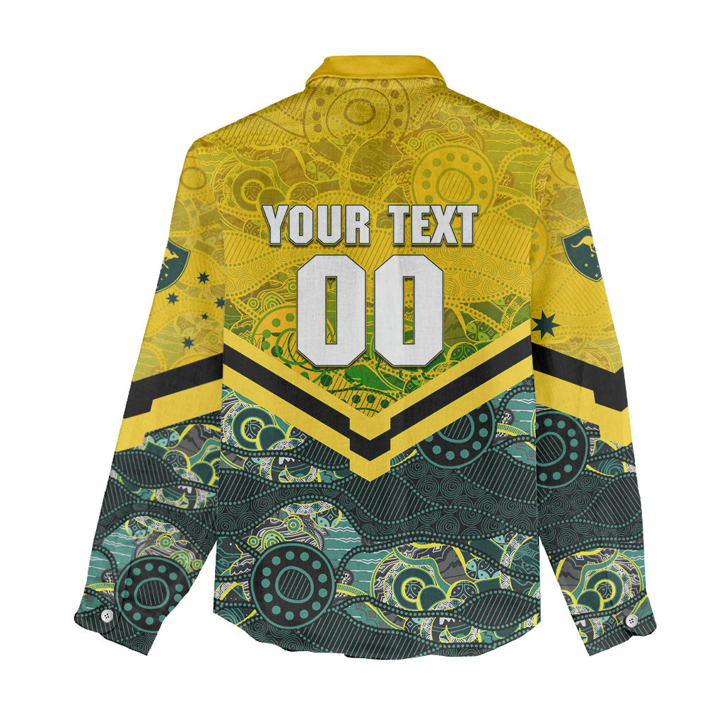 Personalised Kangaroos Rugby Women Casual Shirt Aboriginal Pattern Australia Colors Tribal Sports