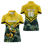 Personalised Kangaroos Rugby Women Polo Shirt Aboriginal Pattern Australia Colors Tribal Sports