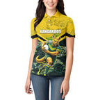 Personalised Kangaroos Rugby Women Polo Shirt Aboriginal Pattern Australia Colors Tribal Sports