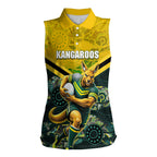 Personalised Kangaroos Rugby Women Sleeveless Polo Shirt Aboriginal Pattern Australia Colors Tribal Sports