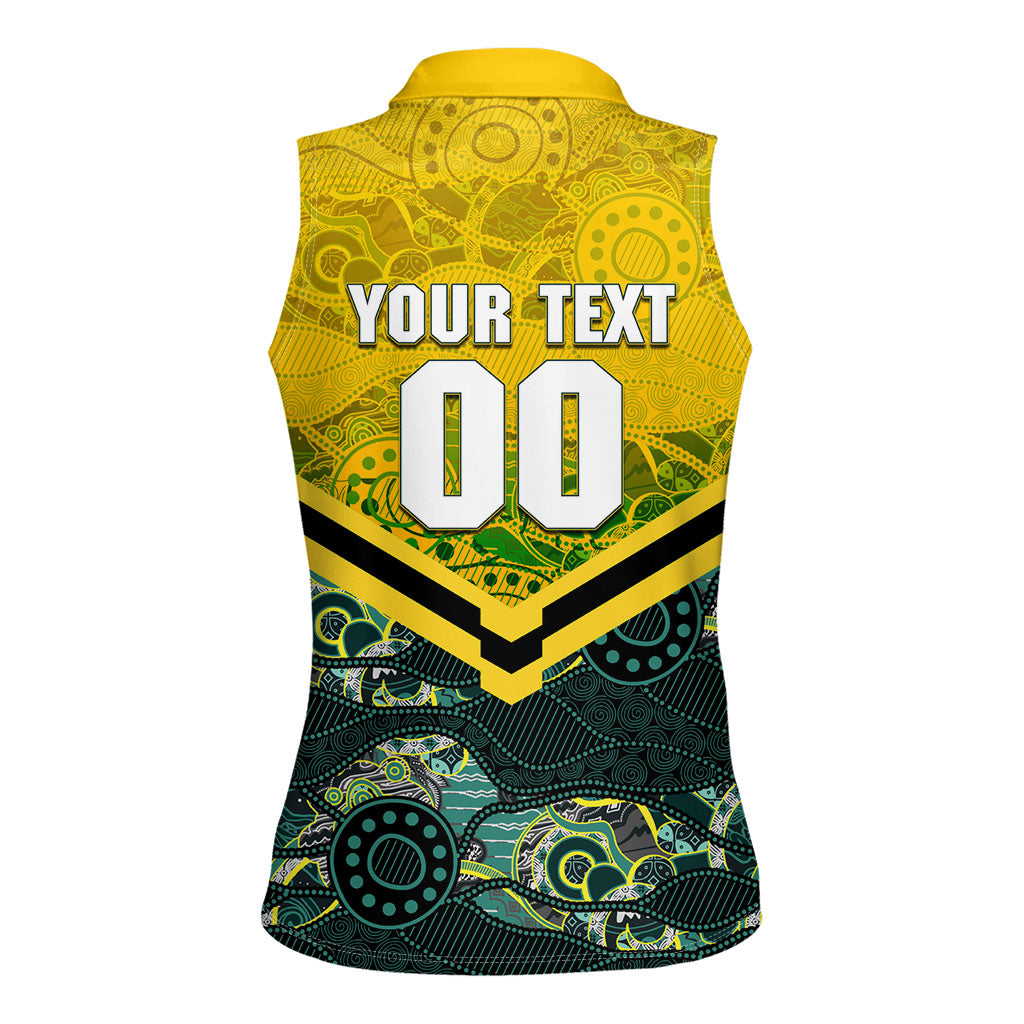 Personalised Kangaroos Rugby Women Sleeveless Polo Shirt Aboriginal Pattern Australia Colors Tribal Sports