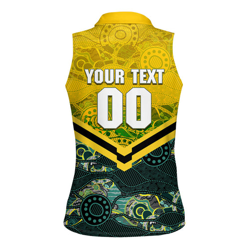 Personalised Kangaroos Rugby Women Sleeveless Polo Shirt Aboriginal Pattern Australia Colors Tribal Sports