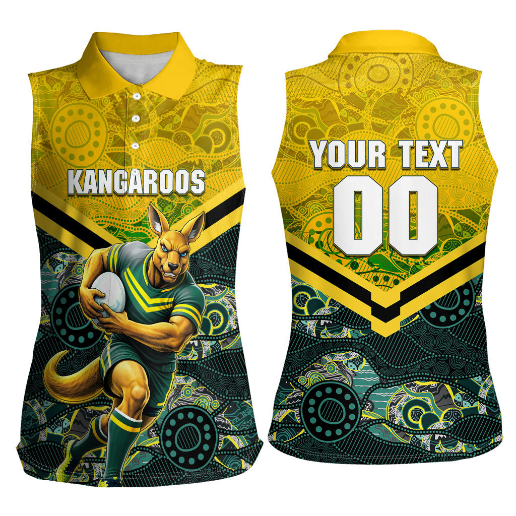 Personalised Kangaroos Rugby Women Sleeveless Polo Shirt Aboriginal Pattern Australia Colors Tribal Sports