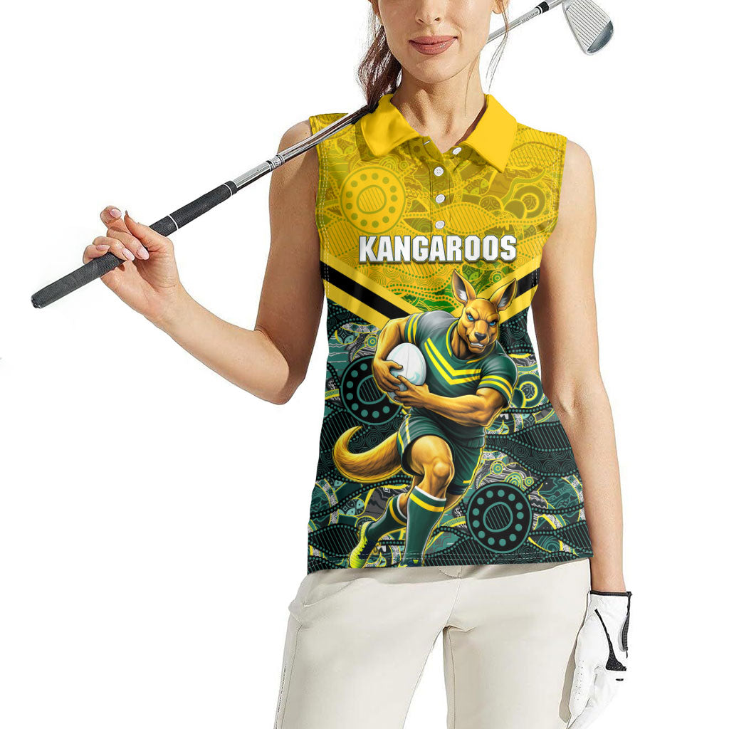 Personalised Kangaroos Rugby Women Sleeveless Polo Shirt Aboriginal Pattern Australia Colors Tribal Sports