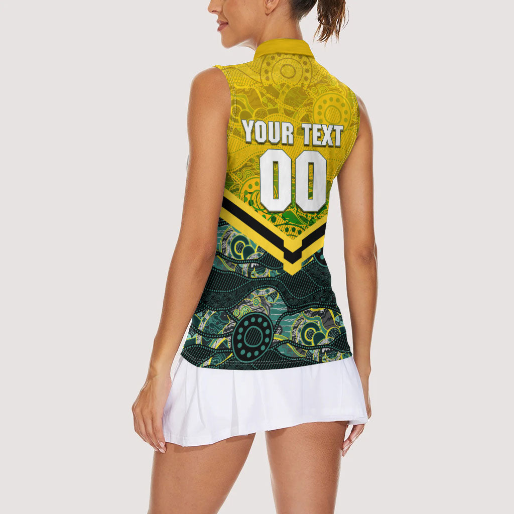 Personalised Kangaroos Rugby Women Sleeveless Polo Shirt Aboriginal Pattern Australia Colors Tribal Sports