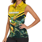 Personalised Kangaroos Rugby Women Sleeveless Polo Shirt Aboriginal Pattern Australia Colors Tribal Sports