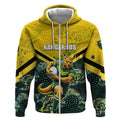Personalised Kangaroos Rugby Zip Hoodie Aboriginal Pattern Australia Colors Tribal Sports