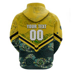 Personalised Kangaroos Rugby Zip Hoodie Aboriginal Pattern Australia Colors Tribal Sports