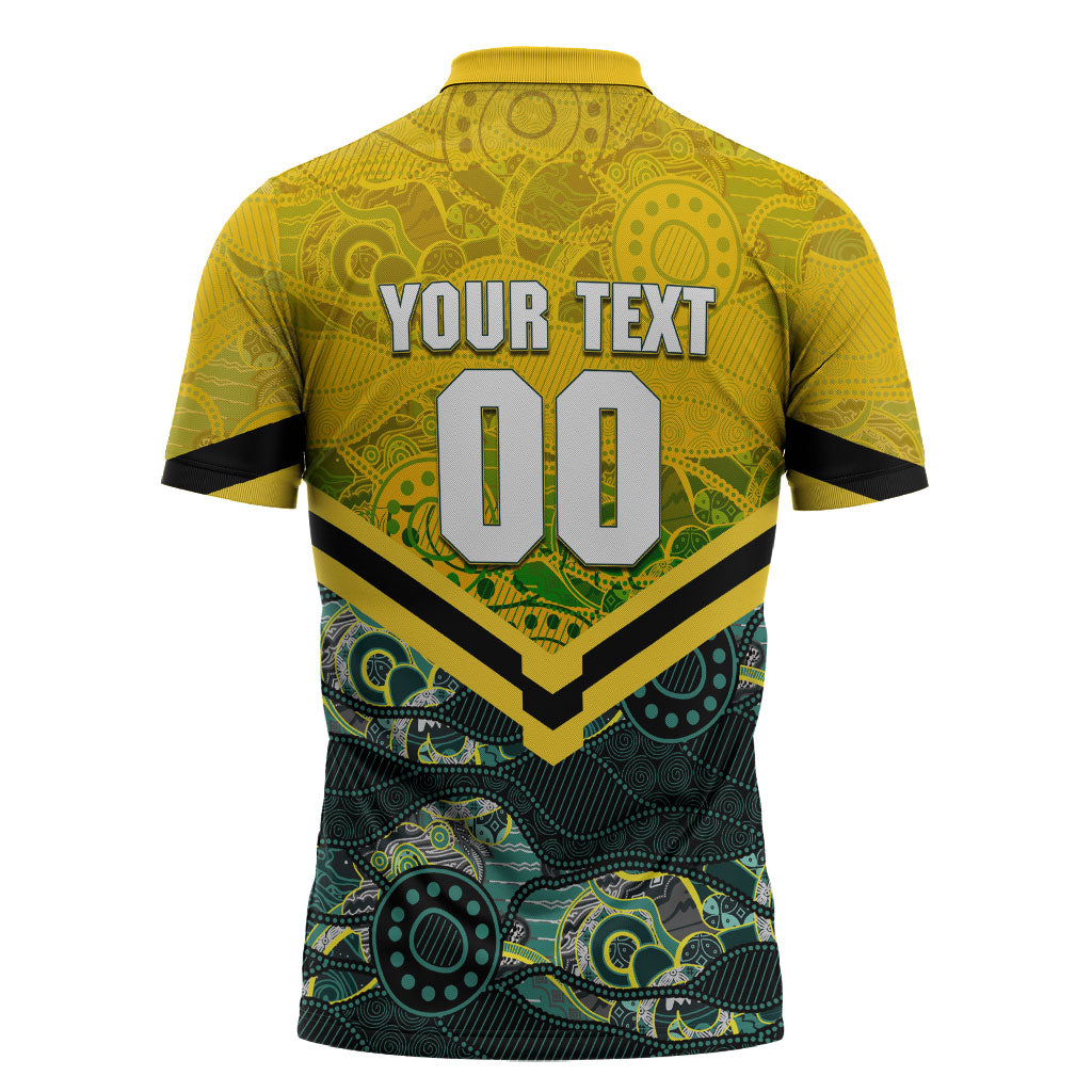 Personalised Kangaroos Rugby Zipper Polo Shirt Aboriginal Pattern Australia Colors Tribal Sports