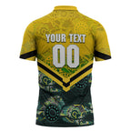 Personalised Kangaroos Rugby Zipper Polo Shirt Aboriginal Pattern Australia Colors Tribal Sports