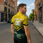 Personalised Kangaroos Rugby Zipper Polo Shirt Aboriginal Pattern Australia Colors Tribal Sports