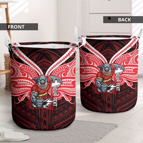 Custom Dolphins Laundry Basket Dolphin Warrior Polynesia Islander Rugby Mascot