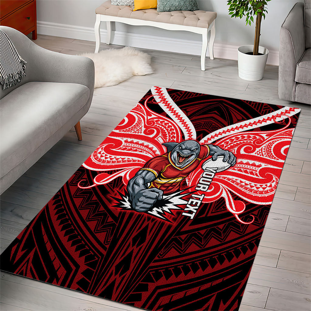 Custom Dolphins Area Rug Dolphin Warrior Polynesia Islander Rugby Mascot