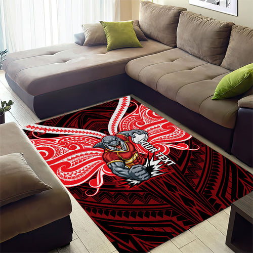 Custom Dolphins Area Rug Dolphin Warrior Polynesia Islander Rugby Mascot