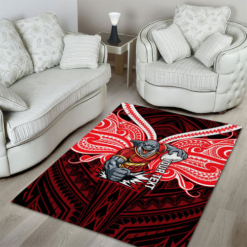 Custom Dolphins Area Rug Dolphin Warrior Polynesia Islander Rugby Mascot