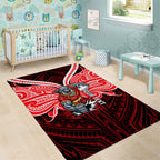 Custom Dolphins Area Rug Dolphin Warrior Polynesia Islander Rugby Mascot