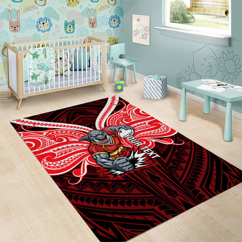 Custom Dolphins Area Rug Dolphin Warrior Polynesia Islander Rugby Mascot