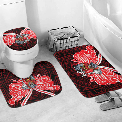 Custom Dolphins Bathroom Set Dolphin Warrior Polynesia Islander Rugby Mascot