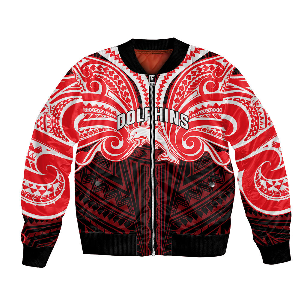 Custom Dolphins Bomber Jacket Dolphin Warrior Polynesia Islander Rugby Mascot