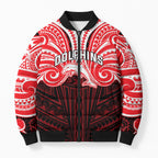 Custom Dolphins Bomber Puffer Jacket Dolphin Warrior Polynesia Islander Rugby Mascot