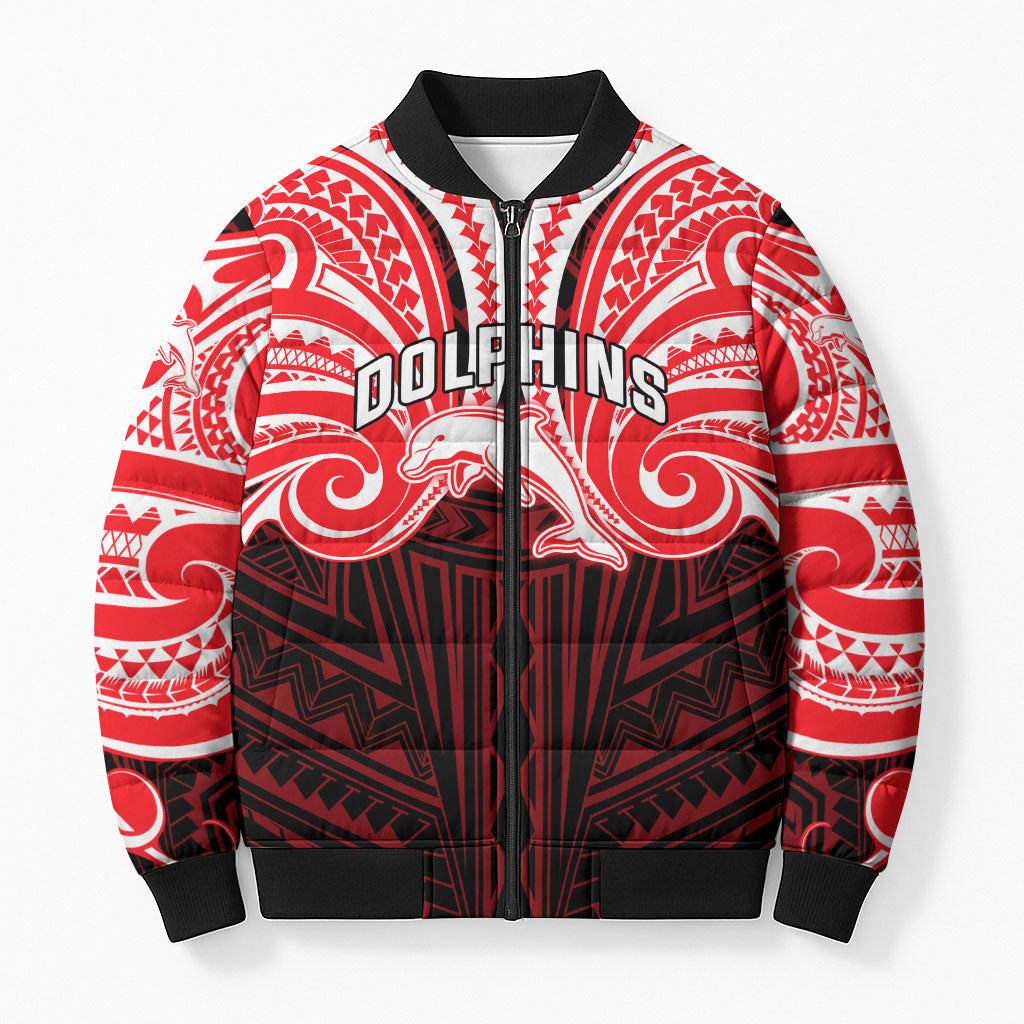 Custom Dolphins Bomber Puffer Jacket Dolphin Warrior Polynesia Islander Rugby Mascot