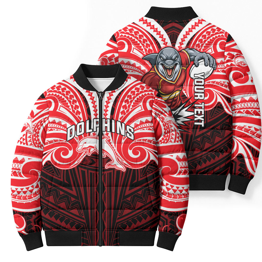 Custom Dolphins Bomber Puffer Jacket Dolphin Warrior Polynesia Islander Rugby Mascot