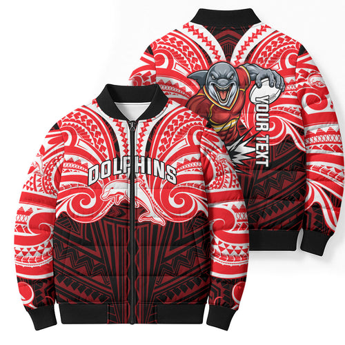 Custom Dolphins Bomber Puffer Jacket Dolphin Warrior Polynesia Islander Rugby Mascot
