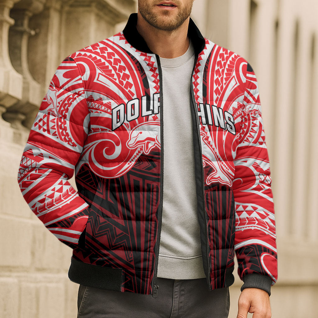 Custom Dolphins Bomber Puffer Jacket Dolphin Warrior Polynesia Islander Rugby Mascot