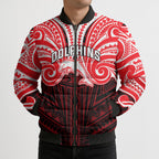 Custom Dolphins Bomber Puffer Jacket Dolphin Warrior Polynesia Islander Rugby Mascot