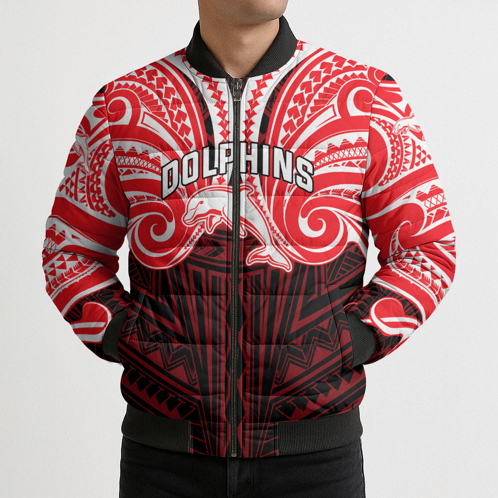 Custom Dolphins Bomber Puffer Jacket Dolphin Warrior Polynesia Islander Rugby Mascot