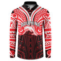 Custom Dolphins Button Sweatshirt Dolphin Warrior Polynesia Islander Rugby Mascot
