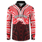 Custom Dolphins Button Sweatshirt Dolphin Warrior Polynesia Islander Rugby Mascot