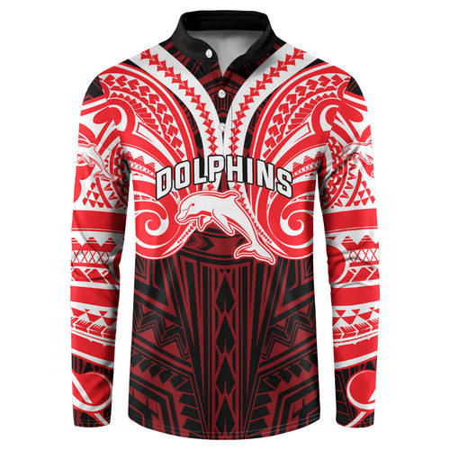 Custom Dolphins Button Sweatshirt Dolphin Warrior Polynesia Islander Rugby Mascot