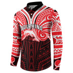 Custom Dolphins Button Sweatshirt Dolphin Warrior Polynesia Islander Rugby Mascot