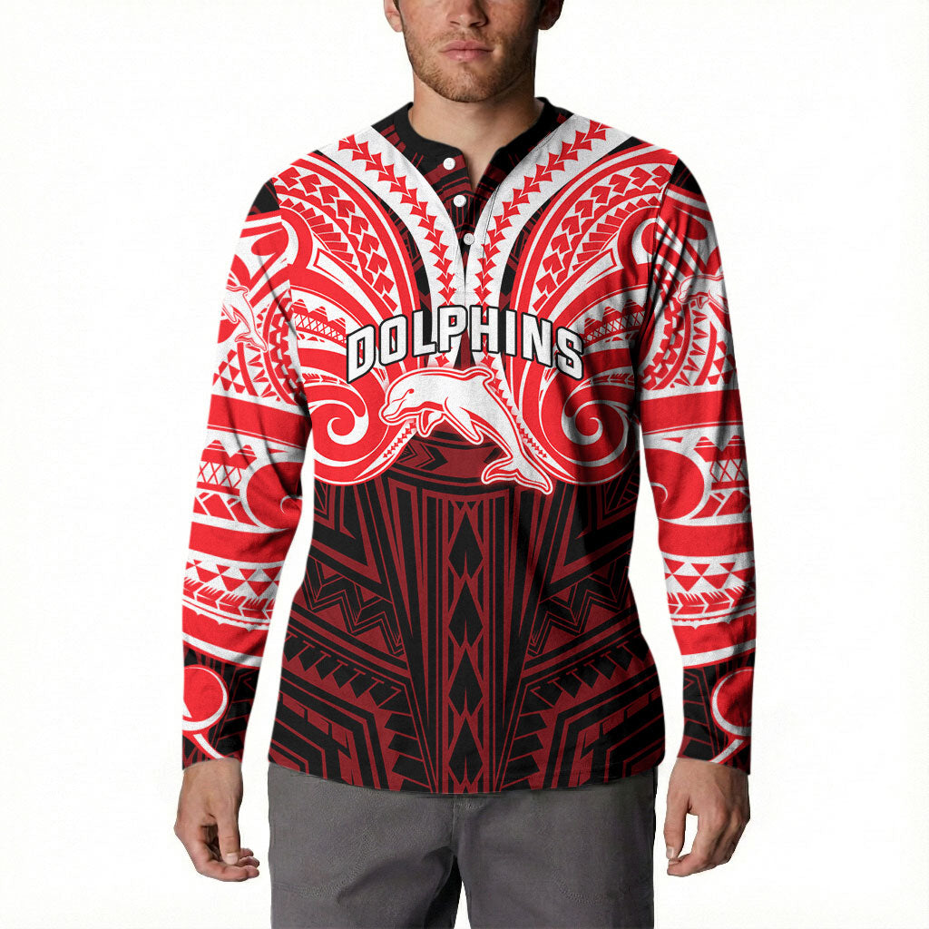 Custom Dolphins Button Sweatshirt Dolphin Warrior Polynesia Islander Rugby Mascot