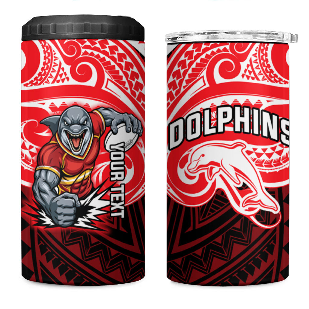 Custom Dolphins 4 in 1 Can Cooler Tumbler Dolphin Warrior Polynesia Islander Rugby Mascot