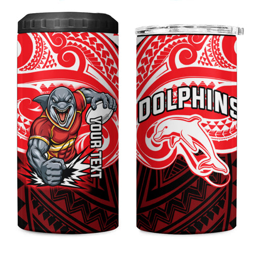 Custom Dolphins 4 in 1 Can Cooler Tumbler Dolphin Warrior Polynesia Islander Rugby Mascot
