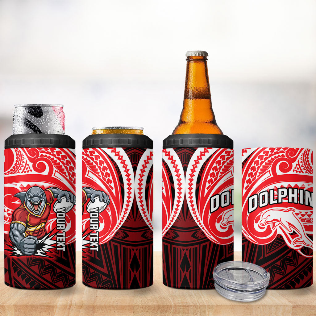 Custom Dolphins 4 in 1 Can Cooler Tumbler Dolphin Warrior Polynesia Islander Rugby Mascot