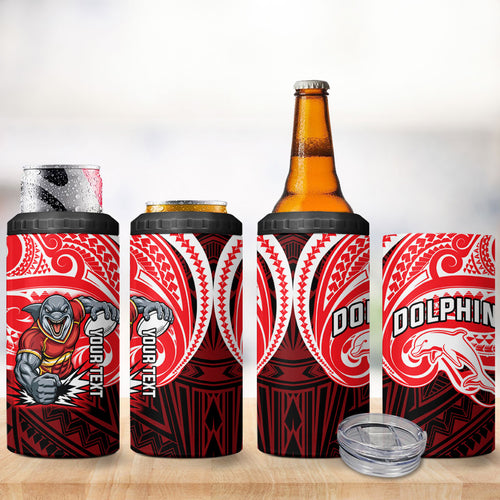 Custom Dolphins 4 in 1 Can Cooler Tumbler Dolphin Warrior Polynesia Islander Rugby Mascot