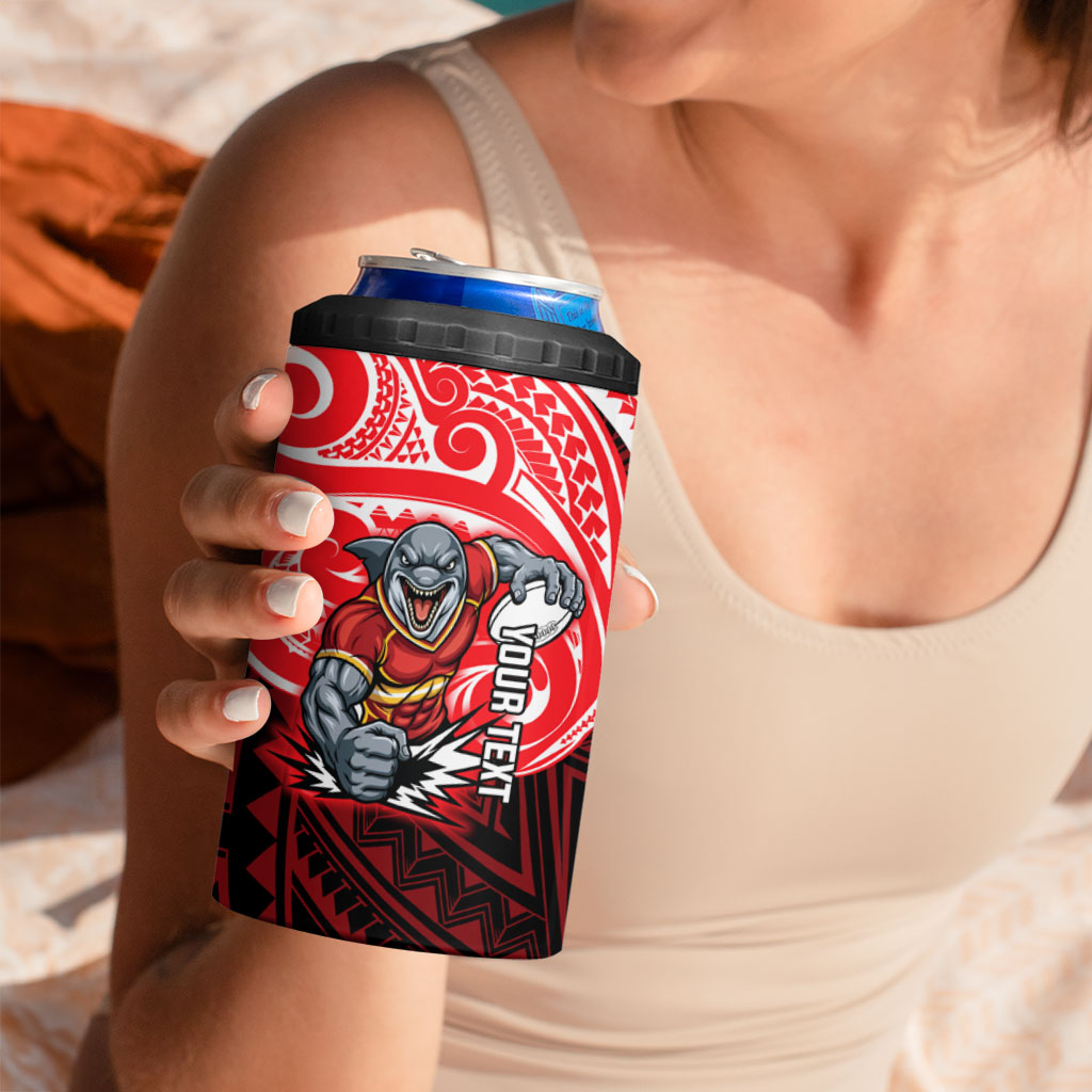 Custom Dolphins 4 in 1 Can Cooler Tumbler Dolphin Warrior Polynesia Islander Rugby Mascot