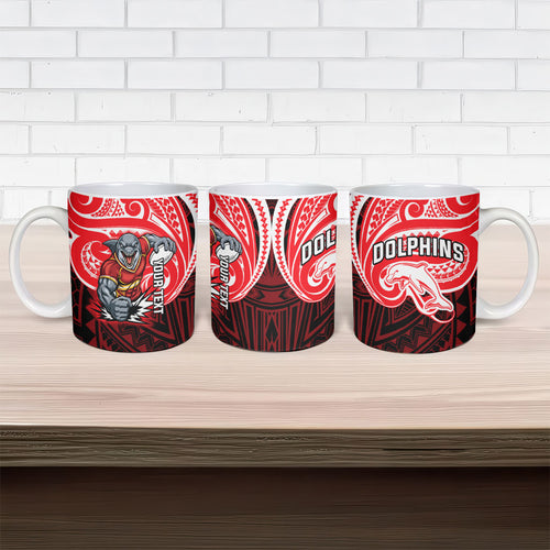 Custom Dolphins Ceramic Mug Dolphin Warrior Polynesia Islander Rugby Mascot