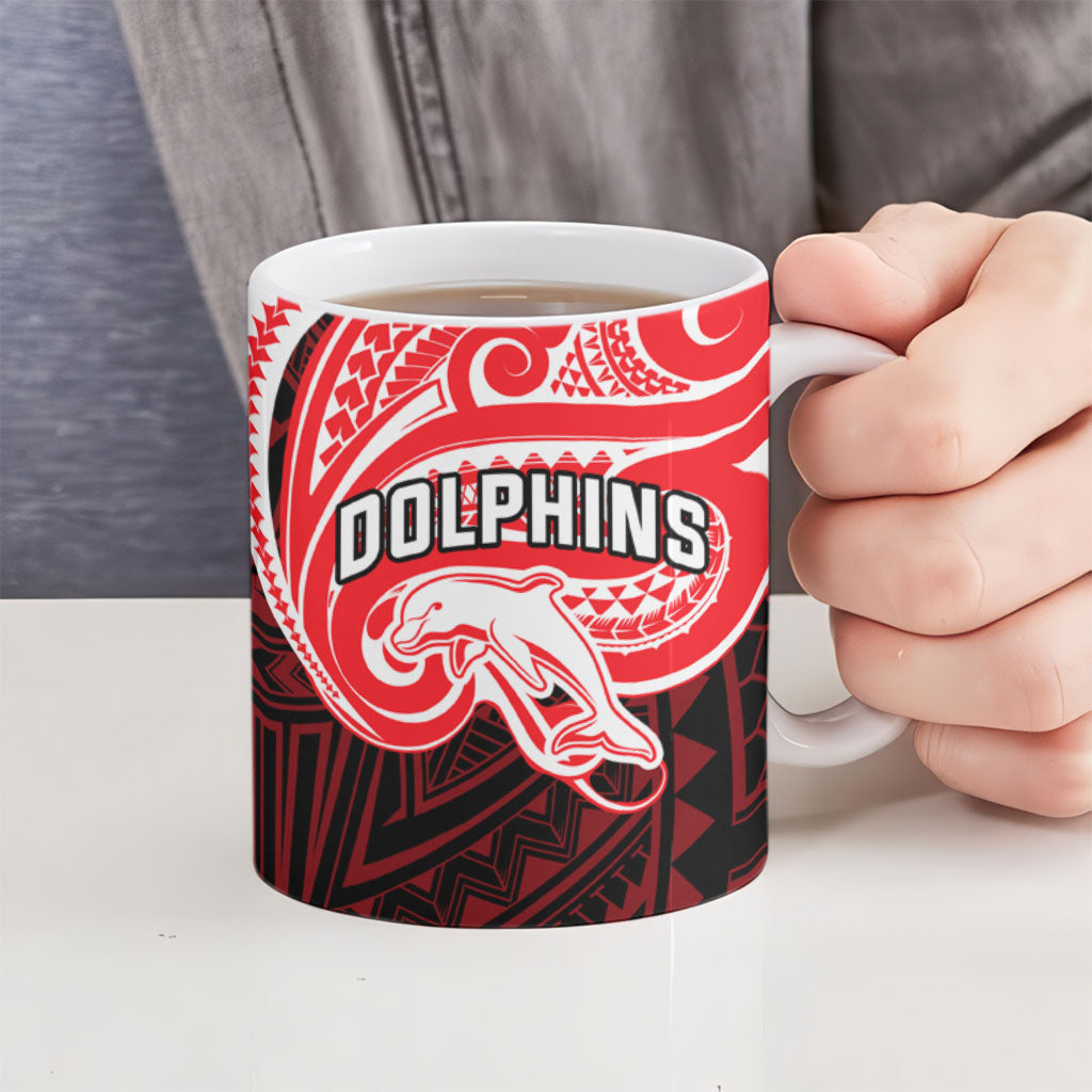 Custom Dolphins Ceramic Mug Dolphin Warrior Polynesia Islander Rugby Mascot